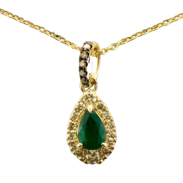 1/2 cts Green Emerald and Diamond 18" Pendant Necklace in 14K Yellow Gold by Le Vian