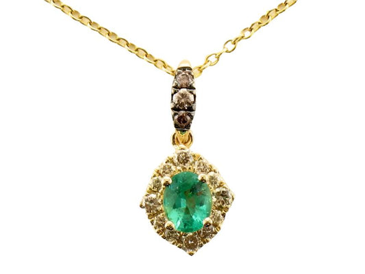 3/8 cts Green Emerald and Diamond 18" Pendant Necklace in 14K Yellow Gold by Le Vian - BirthStone.com