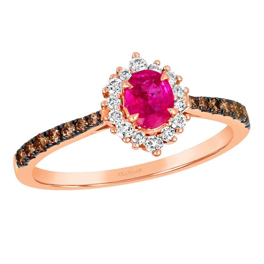 3/4 cts Red Ruby and Diamond Size Cocktail Ring in 14K Rose Gold by Le Vian
