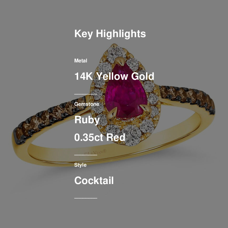 3/4 cts Red Ruby and Diamond Size Cocktail Ring in 14K Yellow Gold by Le Vian