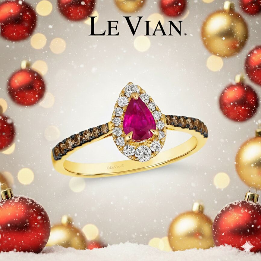 3/4 cts Red Ruby and Diamond Size Cocktail Ring in 14K Yellow Gold by Le Vian