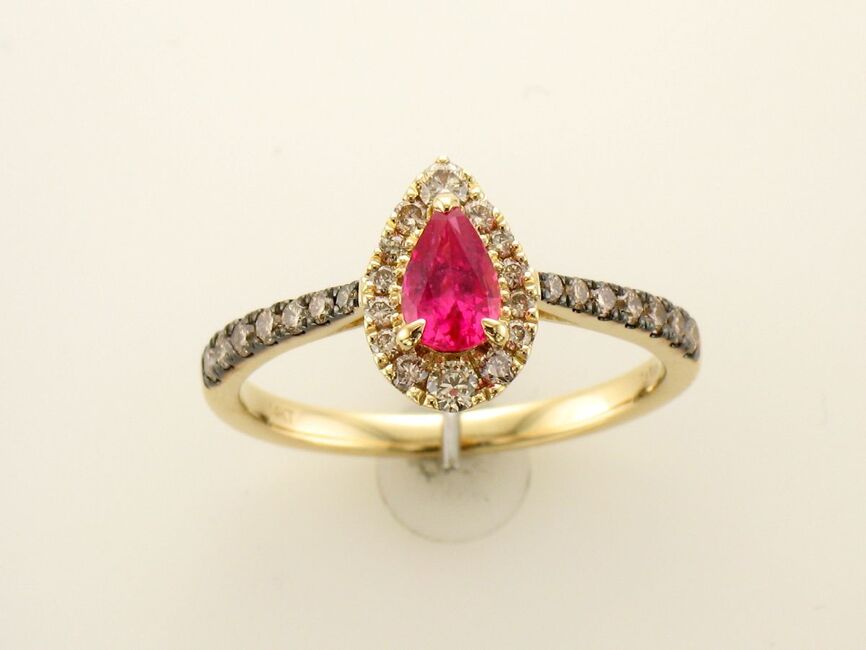 3/4 cts Red Ruby and Diamond Size Cocktail Ring in 14K Yellow Gold by Le Vian