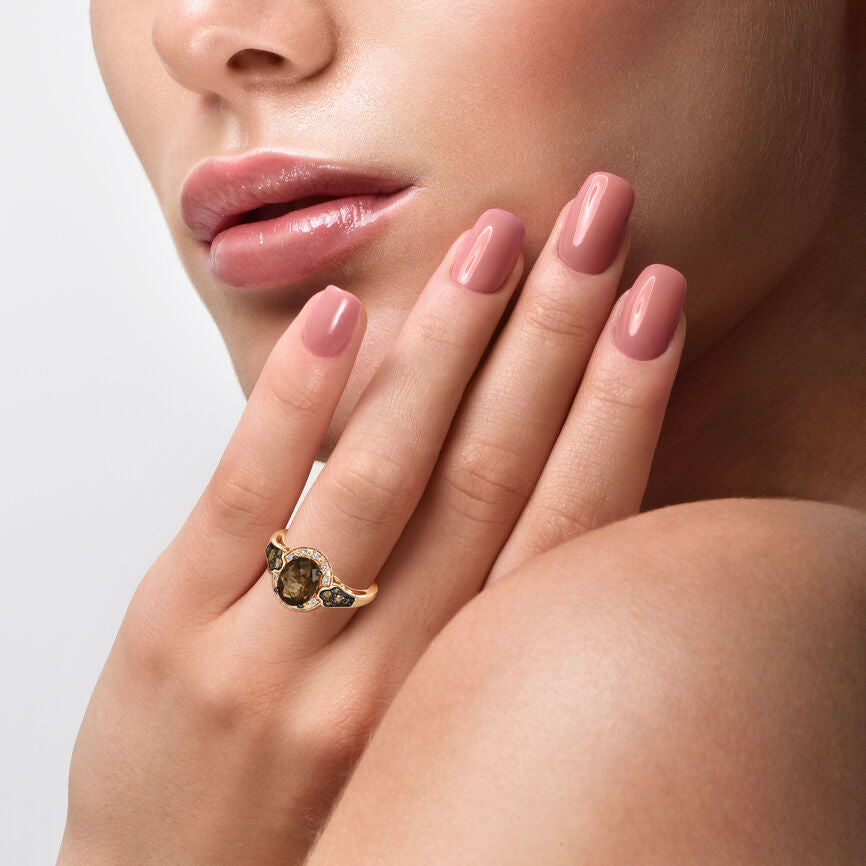 Le Vian Ring featuring Chocolate Quartz Chocolate Diamonds, Nude Diamonds set in 14K Rose Gold