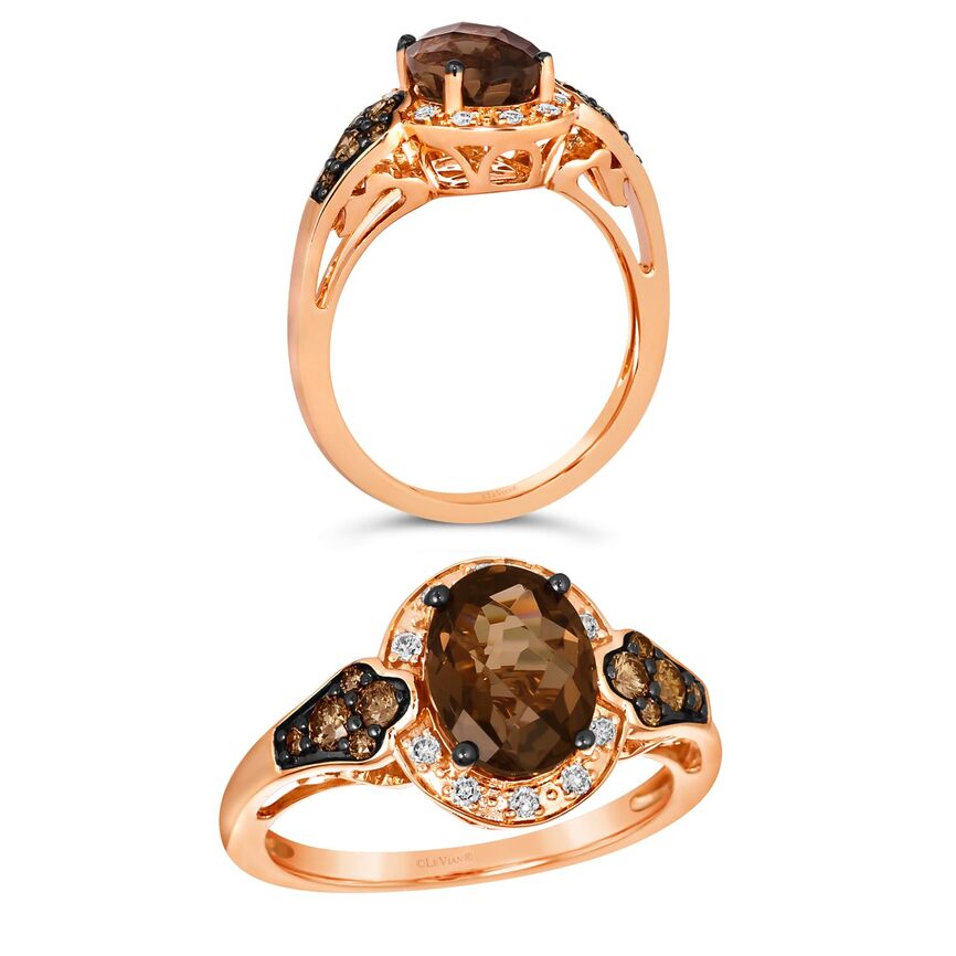 Le Vian Ring featuring Chocolate Quartz Chocolate Diamonds, Nude Diamonds set in 14K Rose Gold