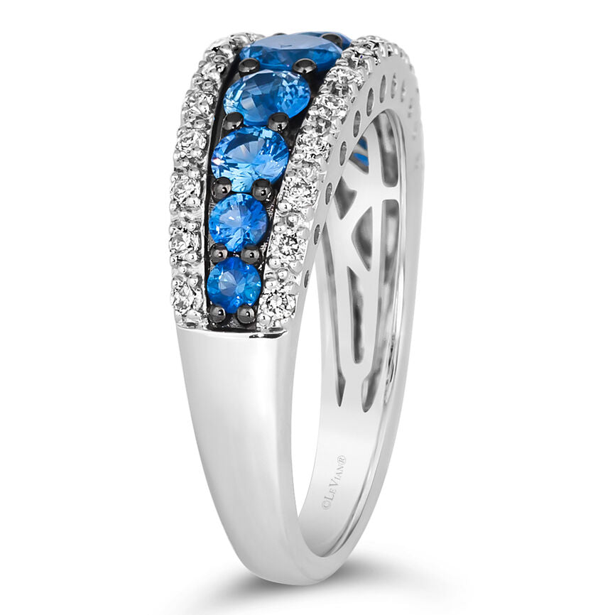 1 1/4 cts Blue Sapphire and Diamond Size Band Ring in 14K White Gold by Le Vian - BirthStone.com