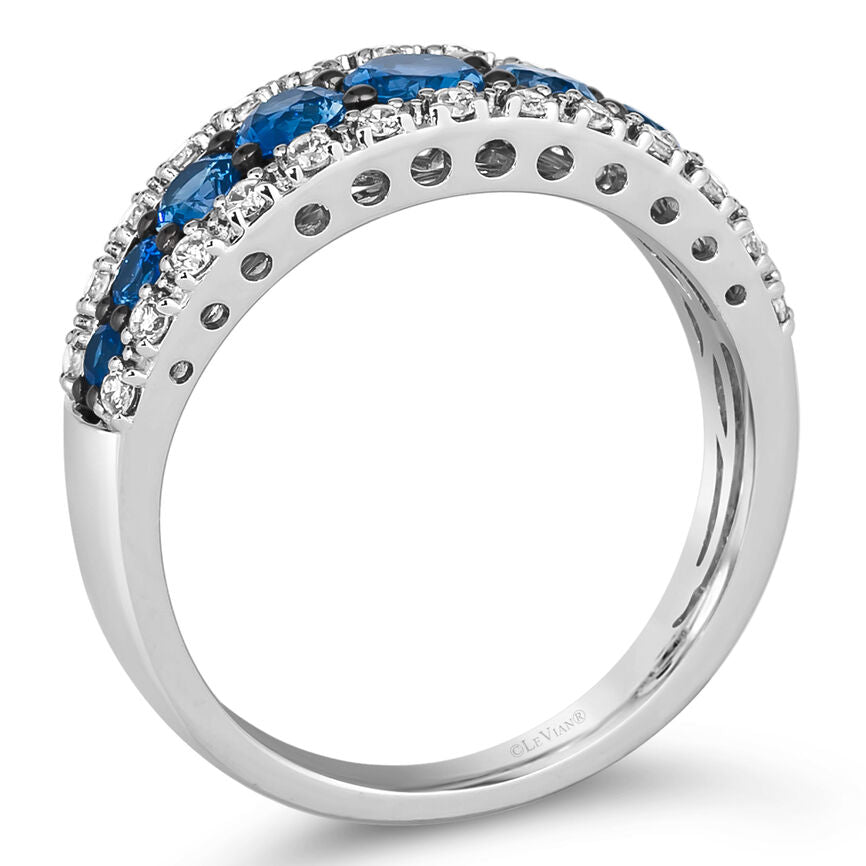 1 1/4 cts Blue Sapphire and Diamond Size Band Ring in 14K White Gold by Le Vian - BirthStone.com