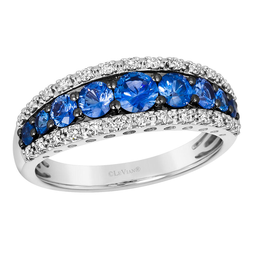 1 1/4 cts Blue Sapphire and Diamond Size Band Ring in 14K White Gold by Le Vian
