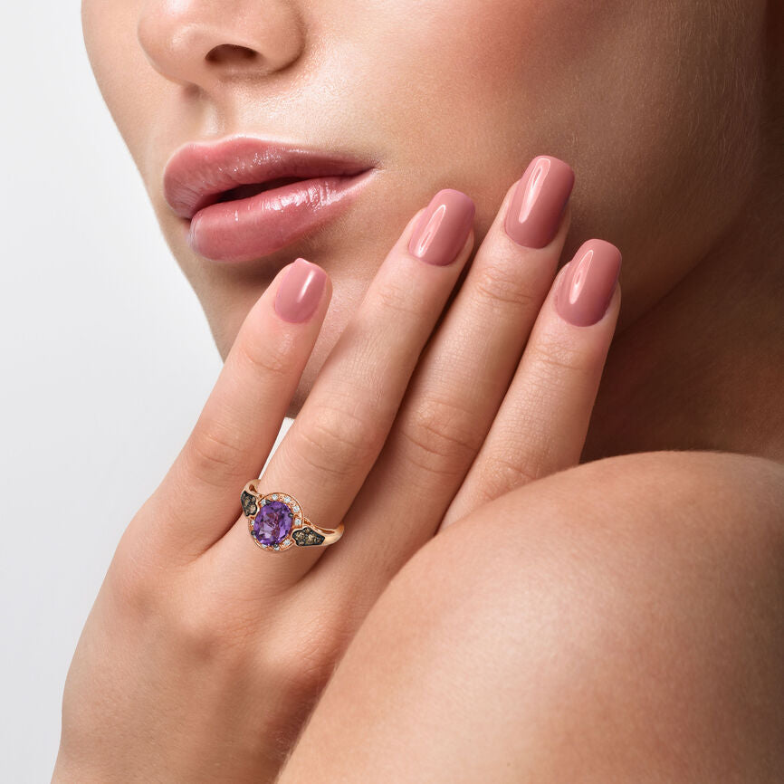 2 cts Purple Amethyst and Diamond Size Cocktail Ring in 14K Rose Gold by Le Vian - BirthStone.com