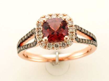 14K STRAWBERRY GOLD DIAMOND RHODOLITE RING