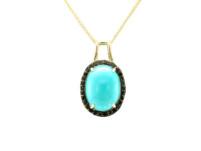 Carlo Viani Pendant featuring Robins Egg Blue Turquoise, Chocolate Quartz set in 14K Honey Gold - BirthStone.com