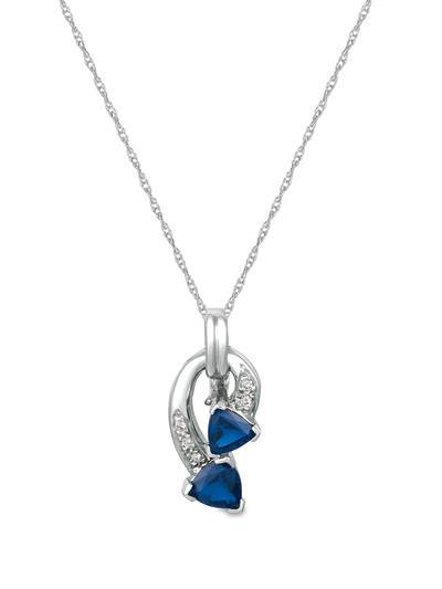 14K WHITE GOLD DIAMOND SAPPHIRE PENDANT