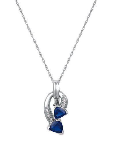 14K WHITE GOLD DIAMOND SAPPHIRE PENDANT