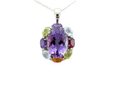 Le Vian Grand Sample Sale Pendant featuring Grape Amethyst, Raspberry Rhodolite, Green Apple Peridot, Sea Blue Aquamarine, Cinnamon Citrine Vanilla Diamonds set in 14K Vanilla Gold - BirthStone.com