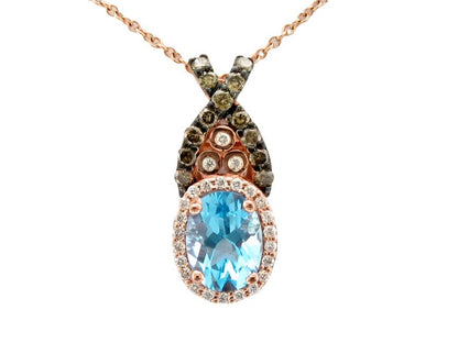 Le Vian Grand Sample Sale Pendant featuring Ocean Blue Topaz Chocolate Diamonds , Vanilla Diamonds set in 14K Strawberry Gold - BirthStone.com