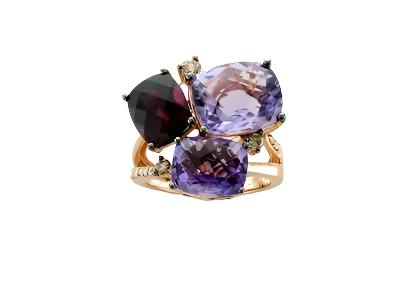 Le Vian Ring featuring Cotton Candy Amethyst, Raspberry Rhodolite, Grape Amethyst Chocolate Diamonds , Vanilla Diamonds set in 14K Strawberry Gold - BirthStone.com