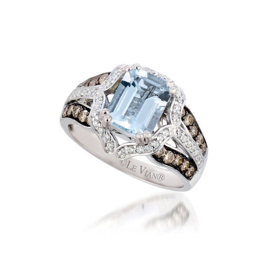 Le Vian Grand Sample Sale Ring featuring Sea Blue Aquamarine Chocolate Diamonds, Vanilla Diamonds set in 14K White Gold - BirthStone.com