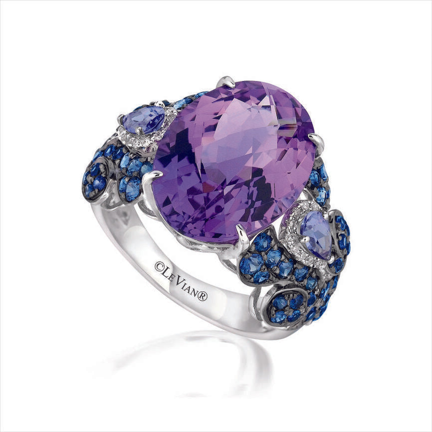 Le Vian Ring featuring Grape Amethyst, Iolite, Blueberry Sapphire Vanilla Diamonds set in 14K White Gold - BirthStone.com