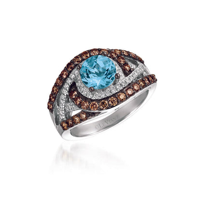 Le Vian Chocolatier Ring featuring Sea Blue Aquamarine Chocolate Diamonds, Vanilla Diamonds set in 14K White Gold - BirthStone.com