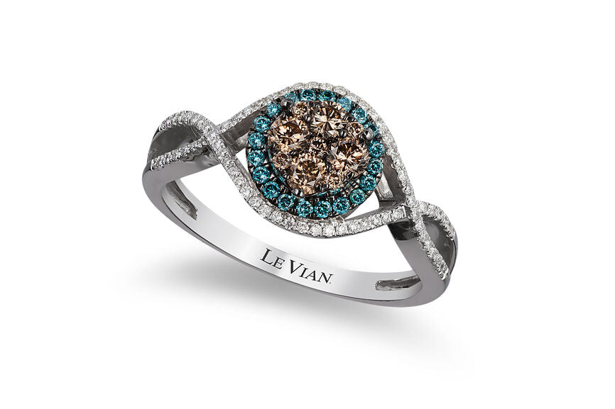 Le Vian Exotics Ring featuring Chocolate Diamonds, Iced Blue Diamonds, Vanilla Diamonds set in 14K White Gold - BirthStone.com