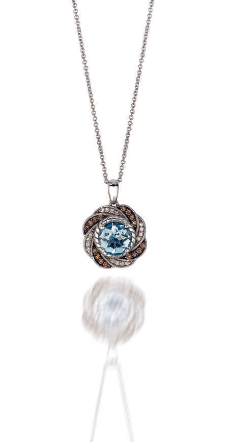 Le Vian Pendant featuring Sea Blue Aquamarine Chocolate Diamonds, White Diamonds set in 14K White Gold - BirthStone.com