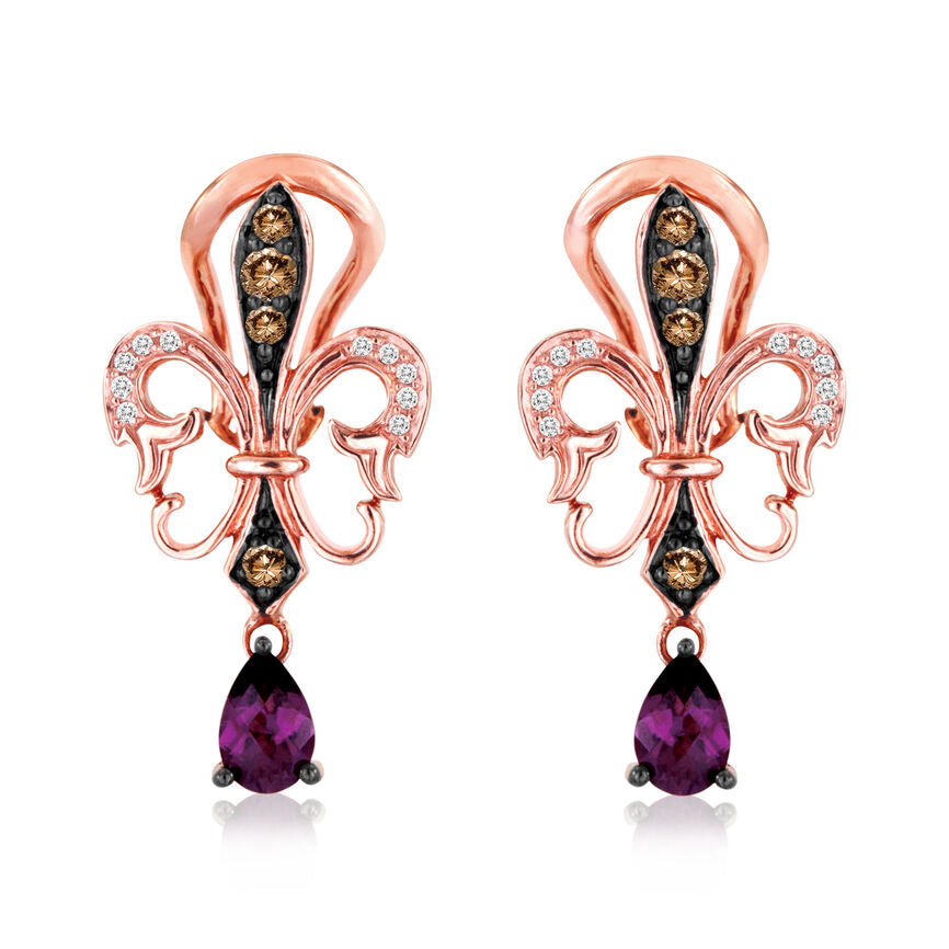 Le Vian Grand Sample Sale Earrings featuring Raspberry Rhodolite Chocolate Diamonds, White Diamonds set in 14K Rose Gold - BirthStone.com