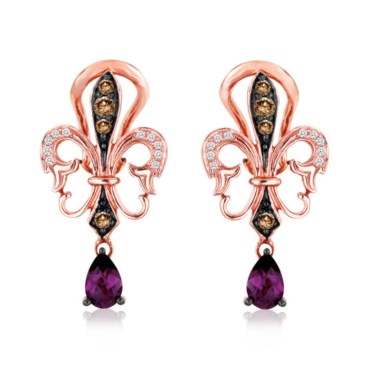 Le Vian Grand Sample Sale Earrings featuring Raspberry Rhodolite Chocolate Diamonds, White Diamonds set in 14K Rose Gold - BirthStone.com