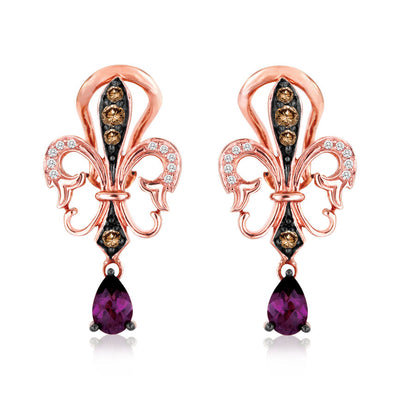 14K STRAWBERRY GOLD DIAMOND RHODOLITE EARRINGS