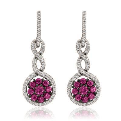 14K WHITE GOLD DIAMOND RUBY EARRINGS