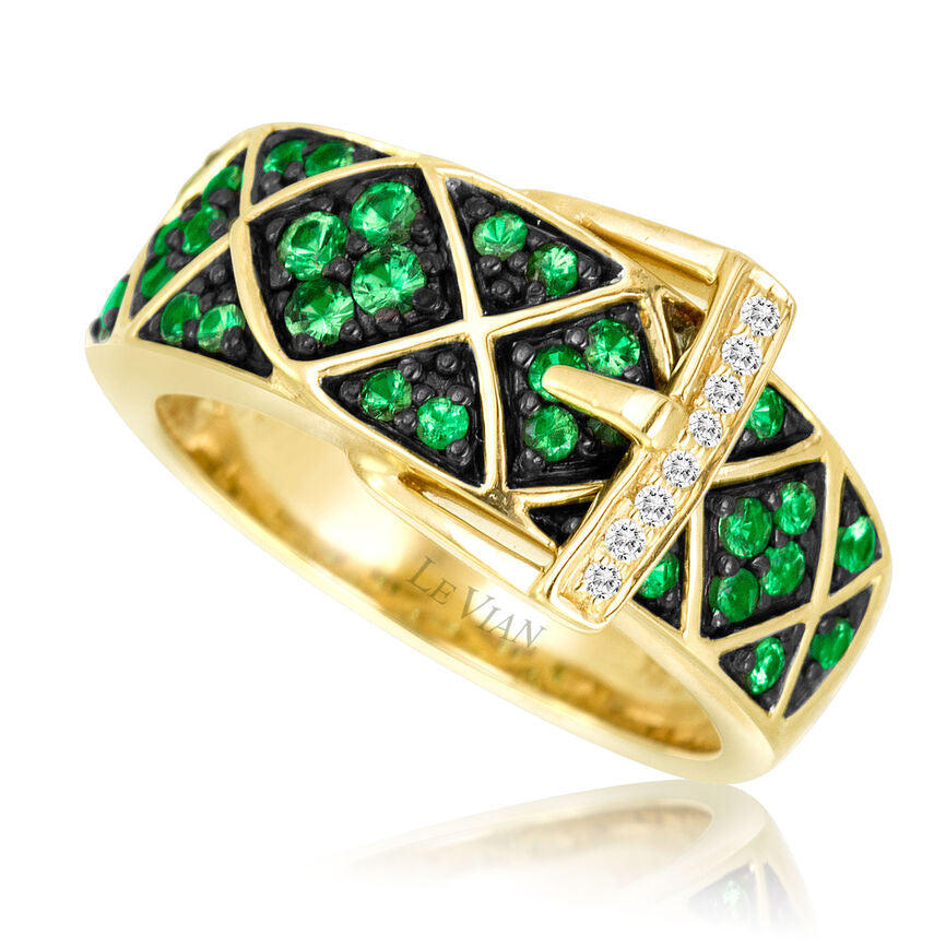 Le Vian Ring featuring Forest Green Tsavorite White Diamonds set in 14K Yellow Gold - BirthStone.com