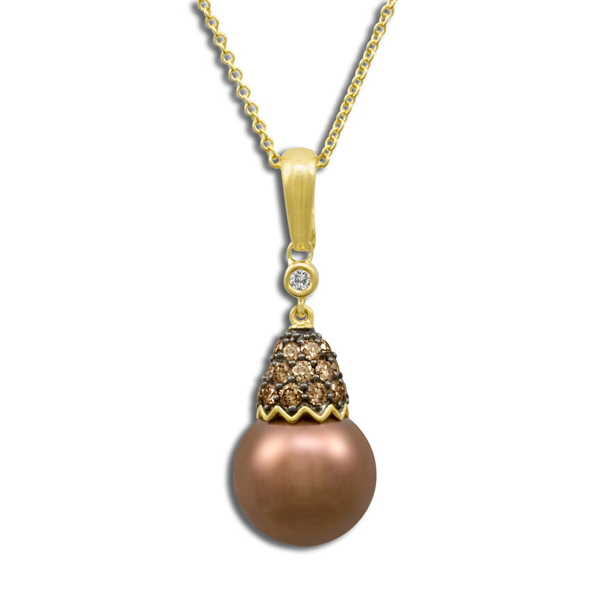 Le Vian Grand Sample Sale Pendant featuring Chocolate Pearls Chocolate Diamonds, White Diamonds set in 14K Yellow Gold - BirthStone.com