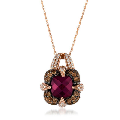 Le Vian Grand Sample Sale Pendant featuring Raspberry Rhodolite Chocolate Diamonds, White Diamonds set in 14K Rose Gold - BirthStone.com