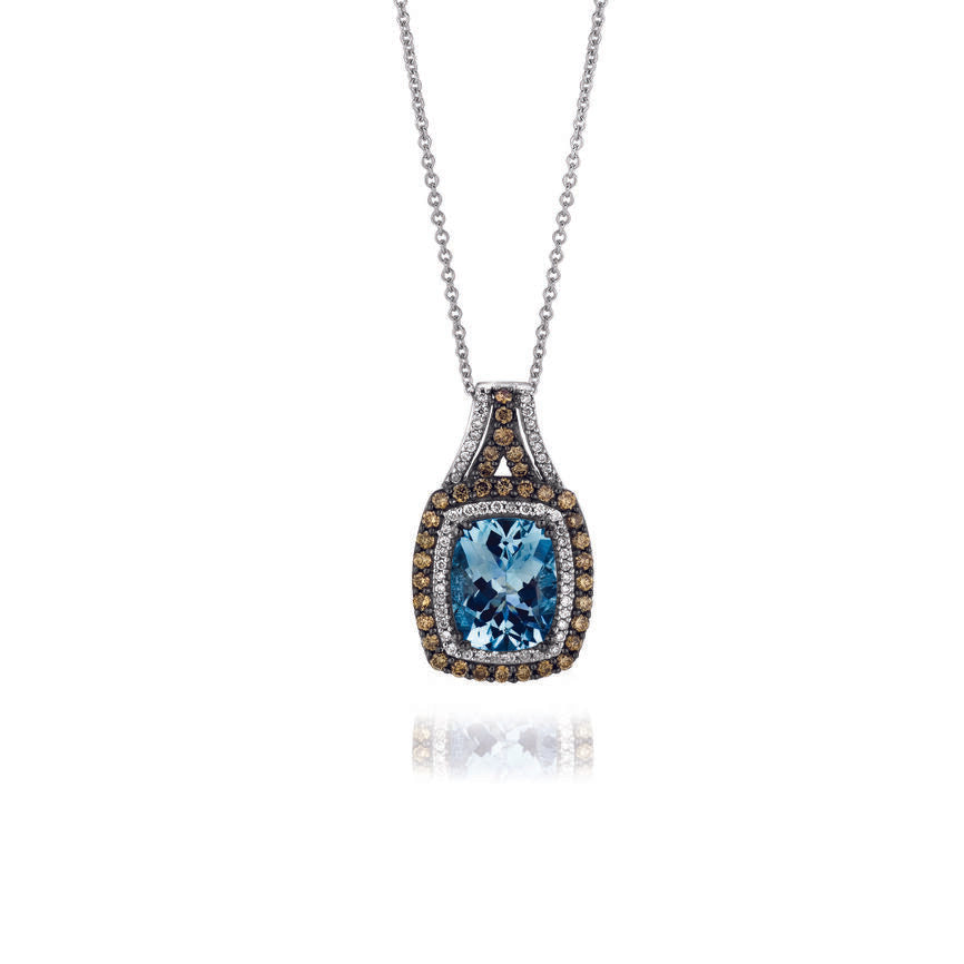 Le Vian Grand Sample Sale Pendant featuring Sea Blue Aquamarine Chocolate Diamonds, White Diamonds set in 14K White Gold - BirthStone.com