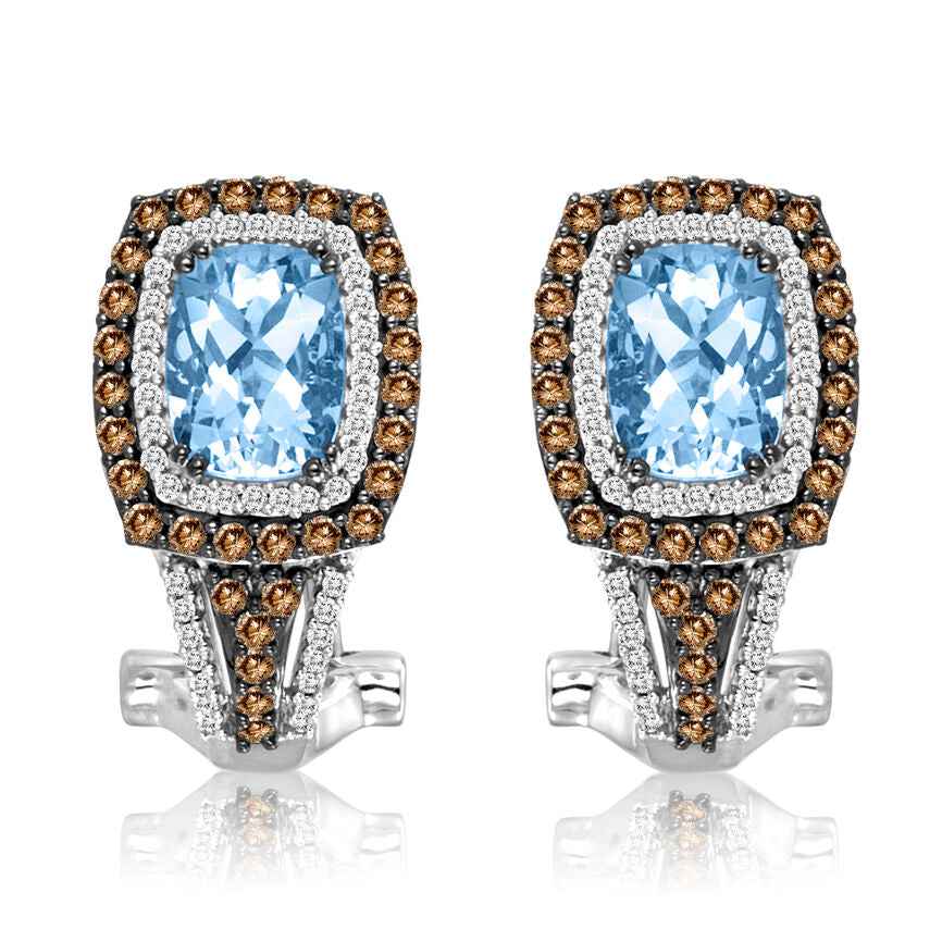 Le Vian Grand Sample Sale Earrings featuring Sea Blue Aquamarine Chocolate Diamonds, White Diamonds set in 14K White Gold - BirthStone.com