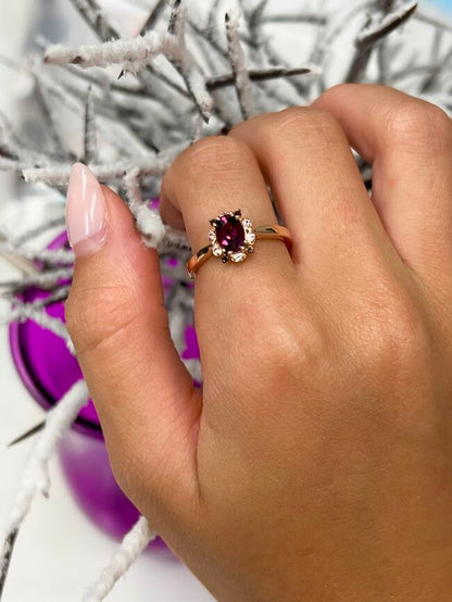 Le Vian Ring featuring Raspberry Rhodolite Chocolate Quartz White Sapphire set in 14K Rose Gold - BirthStone.com