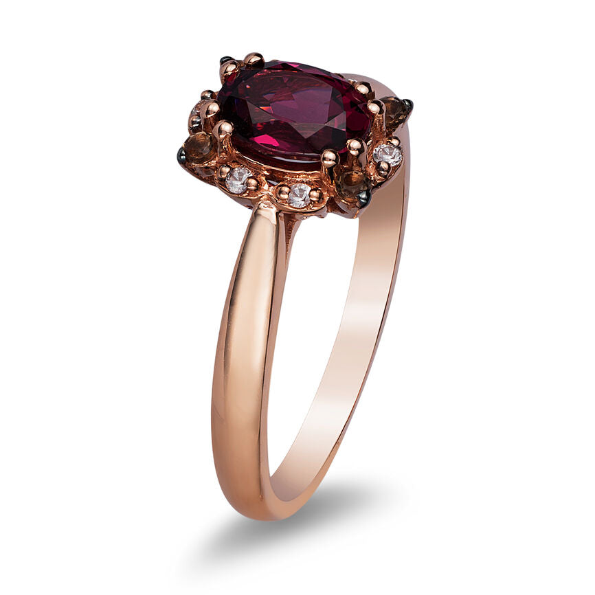 Le Vian Ring featuring Raspberry Rhodolite Chocolate Quartz White Sapphire set in 14K Rose Gold - BirthStone.com