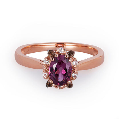 Le Vian Ring featuring Raspberry Rhodolite Chocolate Quartz White Sapphire set in 14K Rose Gold - BirthStone.com