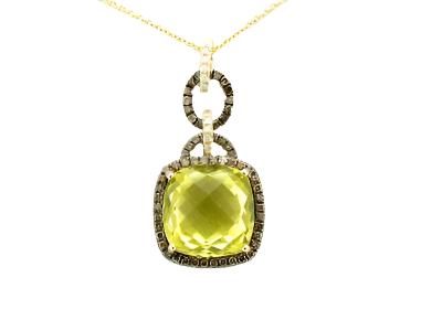 Le Vian Grand Sample Sale Pendant featuring Lime Quartz Chocolate Diamonds, Vanilla Diamonds set in 14K Honey Gold - BirthStone.com