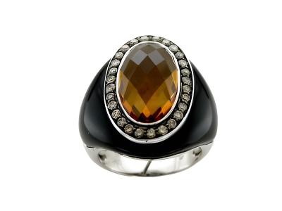 Carlo Viani Ring featuring Cinnamon Citrine, Onyx Chocolate Diamonds set in 14K Vanilla Gold - BirthStone.com