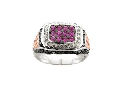 Le Vian Grand Sample Sale Ring featuring Bubble Gum Pink Sapphire Blackberry Diamonds, Vanilla Diamonds set in 14K Two Tone Gold - BirthStone.com