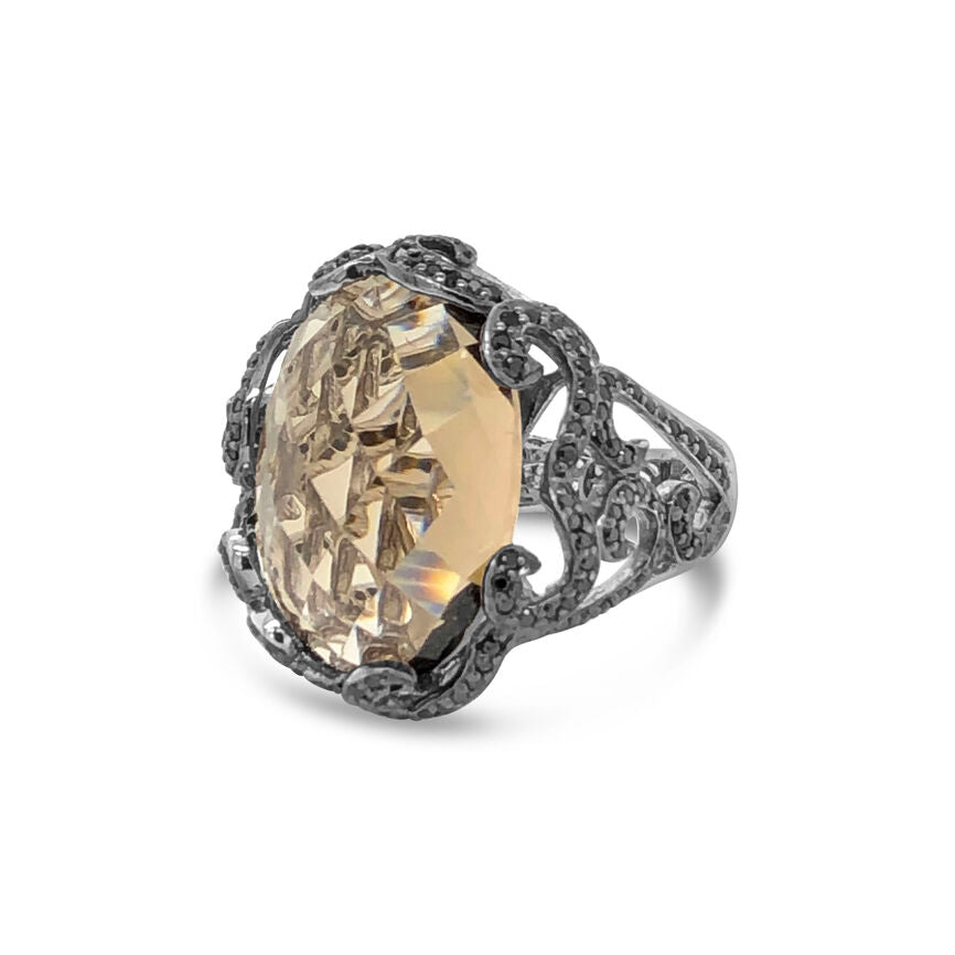 Le Vian Grand Sample Sale Ring featuring Chocolate Quartz Blackberry Diamonds set in 14K Vanilla Gold - BirthStone.com