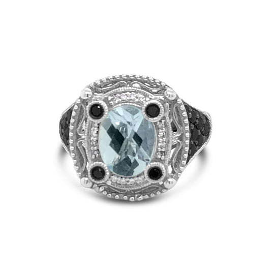 Le Vian Grand Sample Sale Ring featuring Sea Blue Aquamarine Blackberry Diamonds, Vanilla Diamonds set in 14K Vanilla Gold - BirthStone.com