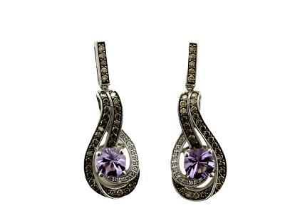 Le Vian Grand Sample Sale Earrings featuring Grape Amethyst Chocolate Diamonds, Vanilla Diamonds set in 14K Vanilla Gold - BirthStone.com