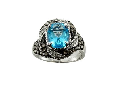 Le Vian Grand Sample Sale Ring featuring Blue Topaz Chocolate Diamonds, Vanilla Diamonds set in 14K Vanilla Gold - BirthStone.com