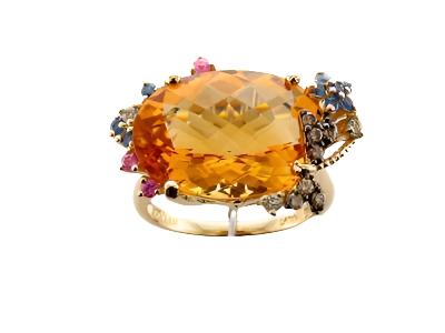 Le Vian Grand Sample Sale Ring featuring Cinnamon Citrine, Green Sapphire, Bubble Gum Pink Sapphire, Cornflower Sapphire Chocolate Diamonds set in 14K Honey Gold - BirthStone.com