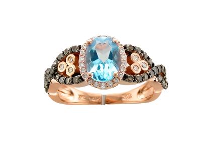 Le Vian Grand Sample Sale Ring featuring Ocean Blue Topaz Chocolate Diamonds, Vanilla Diamonds set in 14K Strawberry Gold - BirthStone.com