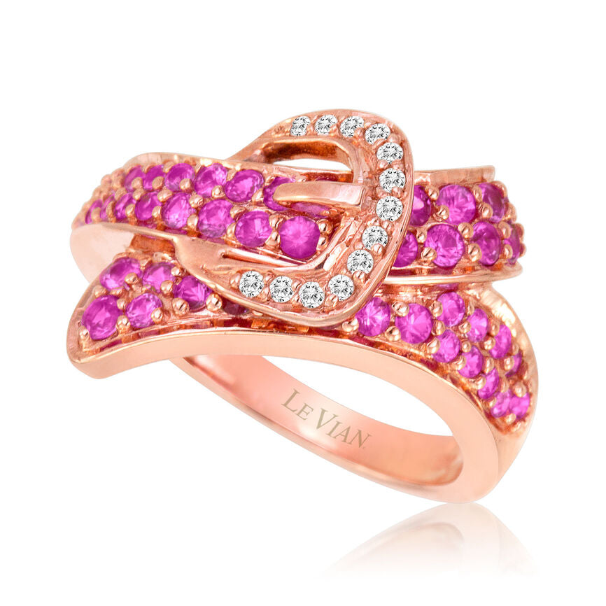 Le Vian Grand Sample Sale Ring featuring Bubble Gum Pink Sapphire Vanilla Diamonds set in 14K Strawberry Gold - BirthStone.com