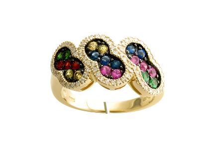 Le Vian Grand Sample Sale Ring featuring Bubble Gum Pink Sapphire, Multicolor Sapphire, Cornflower Sapphire, Forest Green Tsavorite Vanilla Diamonds set in 14K Honey Gold - BirthStone.com