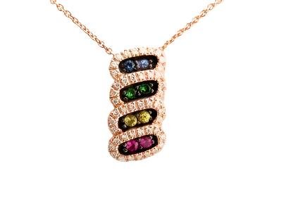 Le Vian Grand Sample Sale Pendant featuring Yellow Sapphire, Bubble Gum Pink Sapphire, Cornflower Sapphire, Forest Green Tsavorite Vanilla Diamonds set in 14K Strawberry Gold - BirthStone.com