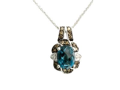 Le Vian Grand Sample Sale Pendant featuring Blue Topaz Chocolate Diamonds, Vanilla Diamonds set in 14K Vanilla Gold - BirthStone.com