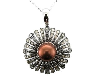 14K WHITE GOLD DIAMOND TAHITIAN  BROWN PEARL PENDA